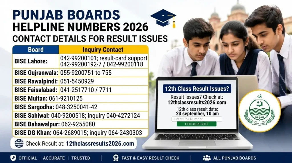 Punjab Boards Helpline Numbers 2026