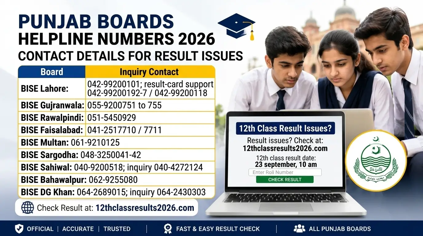 Punjab Boards Helpline Numbers 2026